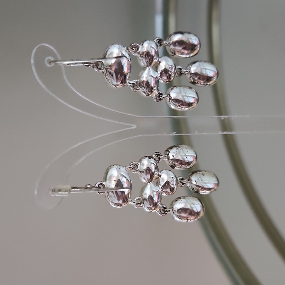 Vintage Multi Stone & Silver Dangle Party Drop Earrings - Picture 3 of 7